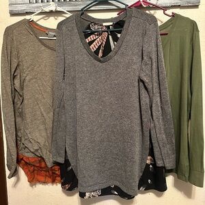 Gray, Green, and Olive Long Sleeve Tops
